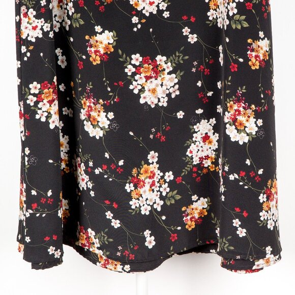 LA Belle VTG Maxi Skirt 3 Juniors Black Floral White Red Orange Long Modest USA - Picture 4 of 8